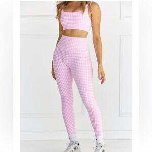 Astoria Activewear pink gingham legging and crop top bra set size small